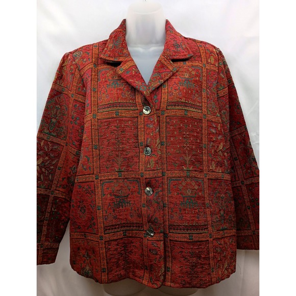 Appleseed's Jackets & Blazers - Appleseeds 14 red floral vintage grandmacore work business career button blazer